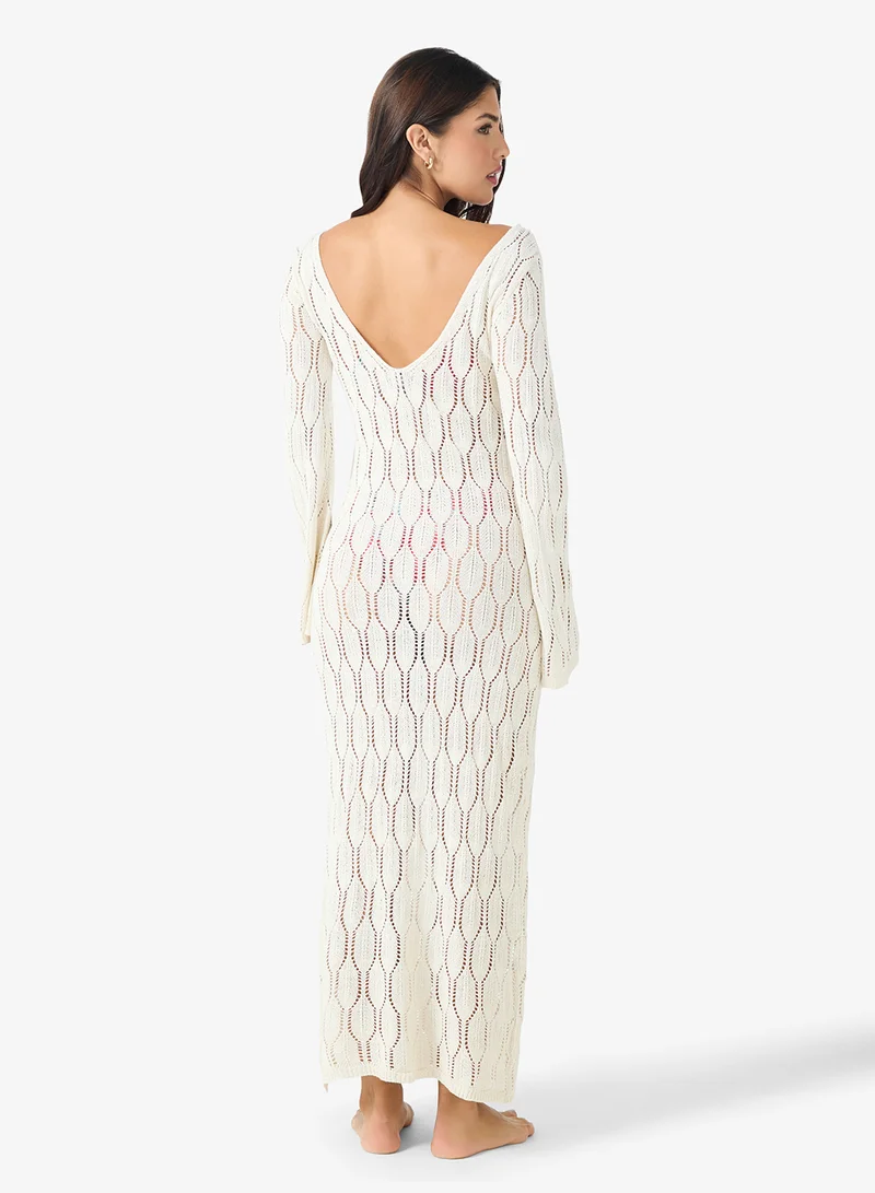 Ginger Crochet Plunge Neck Beach Dress